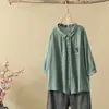 Camisa de Gasa de Algodón para Mujer 2026 Verano Nuevo Estilo Artístico Retro Holgada Talla Grande Chaqueta de Manga Tres Cuartos Top Camisa de Manga Corta