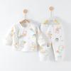 Ropa Interior Térmica de Tres Capas para Recién Nacido Sin Huesos Primavera, Otoño e Invierno Ropa de Monje para Bebé Algodón Puro Ropa para Bebé Set de Dos Piezas