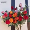Flor de Rosa de Jamaica Simulada de 4 Cabezas de Gama Alta Flor Falsa Ramo de Flores Secas Decoración de Sala de Estar Decoración de Mesa de Sala de Estar Flor