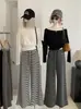 Pantalones Casuales de Rayas Color-Block con Cordón KEKEZOON para Mujer, Pantalones de Pierna Ancha Holgados Adelgazantes para Otoño 8643