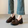 Mocasines Nuevos de Suela Gruesa para Mujer de Primavera, Zapatos Slip-On Retro de Tacón Grueso, Zapatos de Cuero Versátiles Estilo Británico