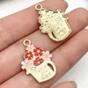 Pendente de Flor Rosa Esmaltada em Liga Metálica Mais Vendido Transfronteiriço para Pulseira Colar Chaveiro DIY Pequeno Presente de Feriado para Mãe