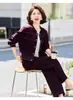 Traje Casual de Mezclilla a la Moda para Personas de Mediana Edad y Mayores Primavera/Otoño Nuevo Elegante de Temperamento Chaqueta Corta Adelgazante Pantalones de Pierna Ancha Conjunto de Dos Piezas