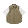 Chaqueta Camisa Corta de Manga Corta Falsa Estilo Japonés Vintage, Holgada de Verano Ropa de Trabajo Casual Versátil Moderna para Hombre