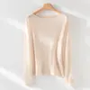 Camiseta Base de Punto Fino Versátil Off-Shoulder de Cachemir Triacetato Importado de Japón Pulóver Holgado Adelgazante