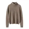 100% Cachemir Puro para Mujer Cuello Alto Media Cremallera Trenzado Estilo Old Money Tejido Holgado Casual Perezoso Tejido de Cachemir