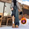 Jeans Rectos Gruesos Forrados de Polar Azul Vintage para Mujer, Nuevo Estilo de Invierno, Talla Grande Figura Pera, Pantalones de Pierna Ancha Adelgazantes de Cintura Alta