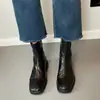 Botas femininas de tornozelo em couro genuíno 2026 novo modelo de outono, sola macia silenciosa salto baixo bico quadrado retrô Botas Chelsea