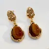 Pendientes Ovalados de Ojo de Tigre Estilo Retro Maillard Pendientes de Color Café para Otoño e Invierno de Gama Alta Pendientes de Lujo Accesible para Mujeres