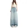 Jeans de pierna ancha de Tencel azul claro para mujer, talla 26, estilo de verano delgado, corte alto, pantalones rectos de seda helada de Lyocell, envío directo disponible