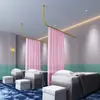 Cortina Divisoria en Forma de L de Hierro Forjado para Vestidor Cortina Curva en Forma de U Barra Curva para Cortina Barra para Cortina de Ducha Barra para Cortina de Gasa para Cama de Belleza Salón de Salud Barra Larga
