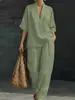 Nuevo Conjunto de Verano/Primavera 2026 Transfronterizo Amazon Estilo Europeo y Americano Cuello en V Manga Corta Moda Casual Pantalones de Pierna Ancha Conjunto para Mujer