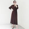 Vestido Preto para Mulheres, Coleção Outono 2022, Manga Longa, Ajuste na Cintura, Malha Fina 16 Gauge, Lavável à Máquina, Vestidinho Preto Decote V, Moderno e Versátil
