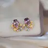 Pendientes de botón Ovalados con Zirconia de Plata Aguja del Jardín de Monet Estilo Francés Elegante Pendientes de Diseño de Nicho Accesorios para Orejas de Lujo Ligero
