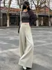 Elegante Calça de Alfaiataria Feminina Cor Damasco para Primavera e Outono 2026 Nova Calça de Alfaiataria de Cintura Alta com Caimento Wide-Leg Perna Reta A13971