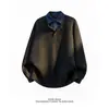 Sudadera de estilo americano con corte limpio, tipo dos piezas, con cuello de camisa para hombre, top de punto de manga larga con cuello vuelto moderno para primavera/otoño 2026