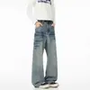 Jeans Anchos de Pierna con Textura de Remaches Estilo Chica Picante Americana para Mujer 2026 Nuevos Pantalones de Tiro Alto Sueltos Adelgazantes de Largo Hasta el Suelo