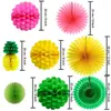 Decoración para fiesta de cumpleaños con temática de flamencos hawaianos, arreglo de bolas de panal de piña, suministros para banderas, abanico de papel, decoración de flores