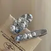 Corazón de Diamante Azul~Clip para el Cabello con Perlas de Pedrería Geométrica Irregular Plata Moda Clip para Flequillo Lateral Pinza de Pato