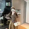 Camiseta de Manga Larga a Rayas Estilo Coreano con Bloques de Color, Nuevo Estilo 2026 para Mujer, Top de Punto Básico para Otoño