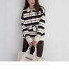 ¡Dongdaemun, Corea del Sur!'Diario de Jane Eyre' Arroz Glutinoso Terciopelo Rayas Retro Holgado Perezoso Cuello Polo Tejido