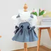 Pet Circle Roupas para Cães e Gatos Coleção Vestido com Bolso Jeans Floral Cão de Porte Pequeno e Médio Vestido com Suspensório Flor Vermelha Pequena