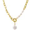 Collar con Colgante de Perla Irregular Barroca Cadena para Suéter de Viajero Europeo y Americano Cadena para Suéter Empalmada Estilo Largo Otoño e Invierno