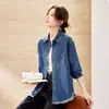 Fotos reais: Jaqueta jeans retrô para mulheres, novo estilo primavera/outono, solta e casual, perfeita para sobreposição, na cor azul