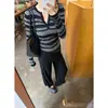 Suéter de punto Henley a rayas con bloques de color, maduro y elegante, estilo francés para mujer, top básico de manga larga ajustado a la moda para principios de otoño