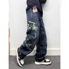 Jeans Europeos de Graffiti de Alta Gama de Moda para Hombre, Pantalones Anchos de Pierna Recta Holgados Estilosos de Calle para Otoño e Invierno