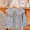 Camisa Floral Infantil Estilo Coreano Primavera e Outono, Camisa para Meninas, Blusa de Manga Longa para Bebê Menina, Nova Camisa Princesa para Bebê