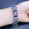 Nuevo Pulsera de Zafiro Quemado Estilo Antiguo Natural con Incrustaciones de Plata S925, Piedra Principal 3*4+4*6mm, Artículo Versátil de Moda Más Vendido para Mujeres