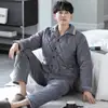 Pijama Masculino para Jovens e Adultos de Meia-idade Inverno com Forro de Lã Quente de Inverno Jaqueta Acolchoada de Algodão Três Camadas Traje de Casa em Lã Coral