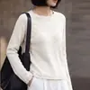 Suéter de tricô novo estilo outono feminino em Tencel linho com renda de lantejoulas, gola redonda, mangas compridas, top rosa estiloso
