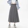 Falda Media de Traje de Longitud Media para Mujer Primavera 2026 Nuevo Estilo Gris Falda Larga Cintura Alta Cubre Caderas Adelgazante Falda Plisada de Línea A