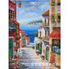 Pintura al óleo estilo europeo de un pueblo junto al lago, Pintura de diamantes con cobertura total de diamantes, Nueva escena callejera vintage para decoración de sala de estar, Fábrica de punto de cruz con diamantes