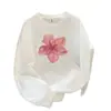 Damas 100% algodón estampado floral retro manga larga cuello redondo