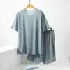 Pijama para Mulheres Verão Seda de Gelo Roupas de Casa Fresco Casal Fino Casual Sem Costura Cor Sólida Gola Redonda Novo Conjunto Atacado