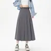 Falda larga de otoño nueva para mujer, de longitud media, gris, de cintura alta, que cubre la cadera, adelgazante, falda plisada