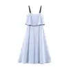 Verão 2026 Novo Estilo Europeu e Americano Fashionável Solto Emagrecedor Mistura Patchwork Alça Vestido Comprimento Médio Vestido de Férias