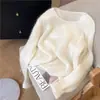 Suéter de Punto de Mohair Súper Hada Suave Esponjoso para Mujer Cuello Redondo Jersey Estilo Perezoso Holgado Otoño Invierno Top Versátil