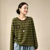 Suéter de Punto Rayado para Mujer, Nueva Llegada Otoño 2026, Estilo Coreano Holgado Casual Pulóver Cuello Redondo, Suéter Delgado Versátil y Moderno MHT