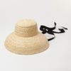 Chapéu de Palha de Palha Rafi Tecido à Mão com Aba Caída de Topo de Grama Rafi de Topo de Borda Plana Vintage para Mulheres Outdoor Sunshade Protetor Solar Praia Chapéu de Palha