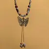 Colar Borboleta Estilo Étnico Exótico Boêmio para Mulheres, Novo Acessório de Pescoço Corrente de Suéter com Pingente Longo Retro Chinês