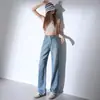 Jeans de Pierna Recta Estrecha Engrosados con Terciopelo Otoño e Invierno para Mujer Estilo Caliente Cintura Alta Sueltos Adelgazantes Petite Casual Pantalones de Pierna Ancha