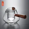Tetera de vidrio con asa lateral, tetera eléctrica de cerámica, tetera resistente a altas temperaturas, mango de madera, tetera individual con filtro, juego de té kung fu
