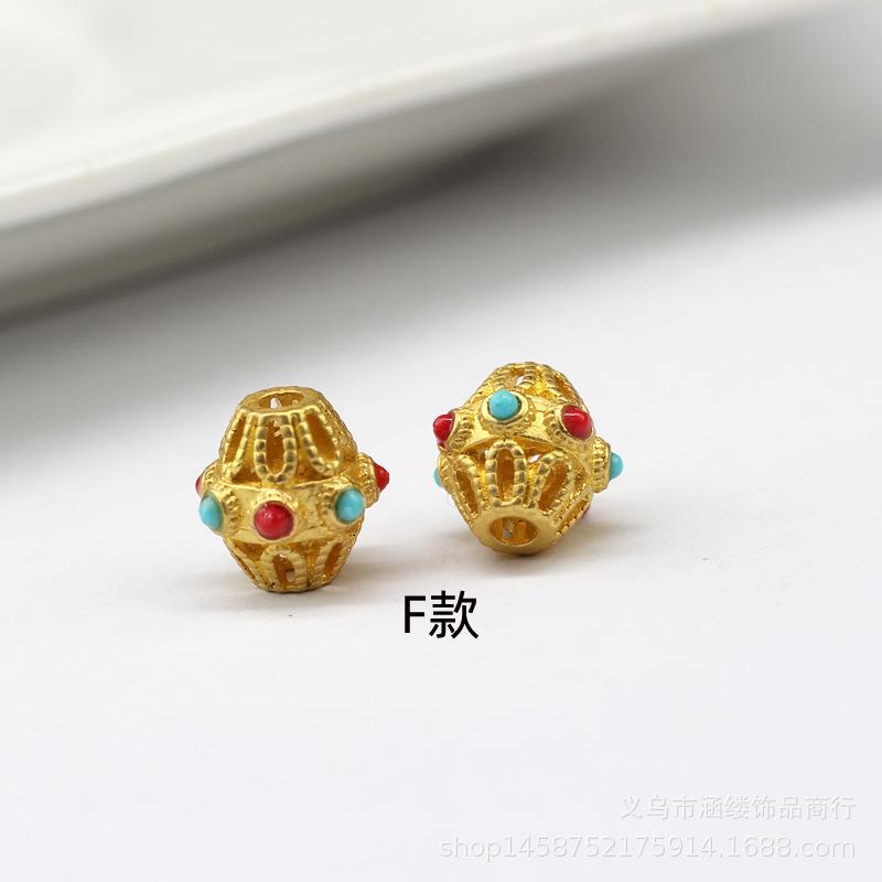 古法藏银哑金蜻蜓眼圆柱珍珠手链项链配珠点钻镂空镶嵌桶珠隔珠子