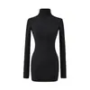 Vestido Negro Ajustado de Cuello Alto, Puramente Sexy, para Primavera y Otoño, Falda Base Estilo Chica Caliente Sexy, Falda Corta que Cubre las Caderas