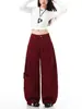 Jeans de Pierna Ancha Color Borgoña para Mujer, Nuevo Estilo Primavera/Verano 2026, Pantalones de Sable Desestructurados, Pantalones Casuales Sueltos de Pierna Recta Estilo Americano