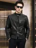 Nueva chaqueta casual de cuero genuino Haining para otoño e invierno, estilo de negocios ligero, cuello alto, chaqueta corta de motociclista para hombre